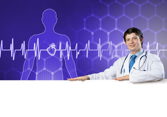 Doctor with banner