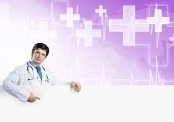 Doctor with banner