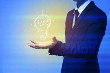 business man with idea lamp on his hand,Idea concept