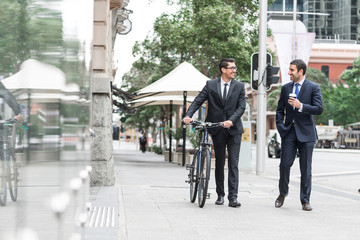 Two businessmen having walk