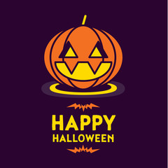 Happy Halloween card with pumpkin and bats, Vector Illustration