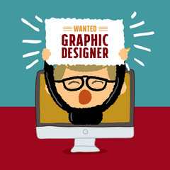 Wanted Graphic designer poster, freehand drawing vector Illustration