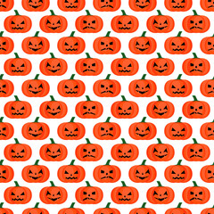 Seamless halloween background. Halloween pumpkins pattern. Happy Halloween concept illustration on black background.