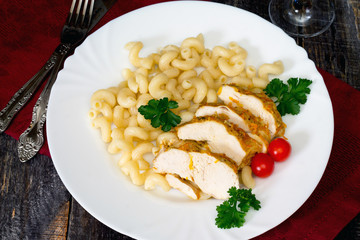 Fillet in orange-ginger marinade on a wooden table