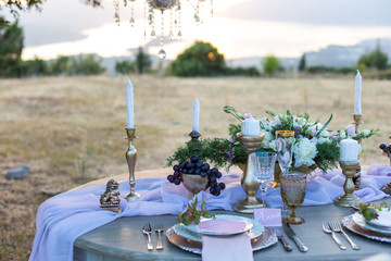 Fototapeta na wymiar decorated for wedding elegant dinner table