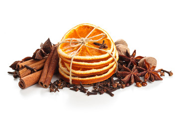 Dried Orange, Star Anise And Cinnamon Sticks  .