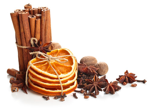 Dried Orange, Star Anise And Cinnamon Sticks  .