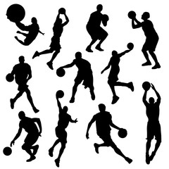 Naklejka premium vector basketball players in silhouettes