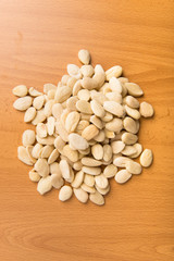 Almonds on wooden stand