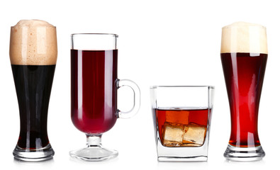 Different drinks, isolated on white
