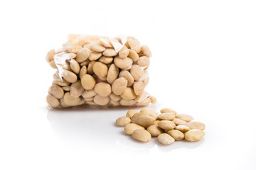 Almonds on white background