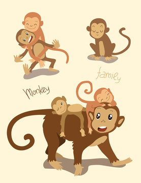 Monkey family. Mom with the cute monkey children 
