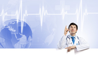 Doctor with banner