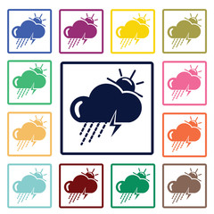 Storm weather with sun and rain icon