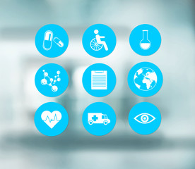 Medical icons set on abstract blue background