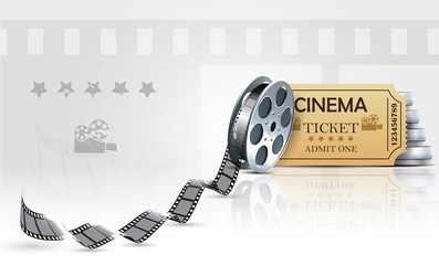 Cinema background with ticket and cinema films.