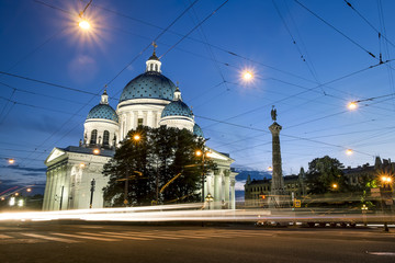 Fototapeta na wymiar Views of the Trinity Izmailovsky Cathedral in St. Petersburg at