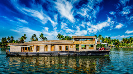 Houseboat on Kerala backwaters, India - obrazy, fototapety, plakaty
