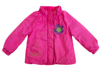 Pink child's coat isolated on white.