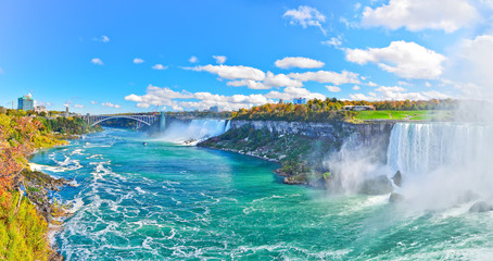 Panorama of Niagara Falls in autumn