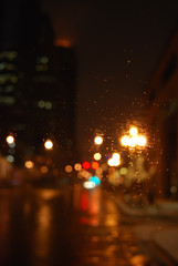 Abstract Defocused City Lights on a Rainy Night