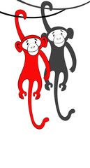 Две обезьяны на ветке.Векторная иллюстрация. - 93725474