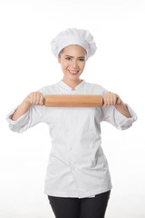 Woman Chef white background in studio shot