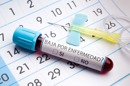 Blood tests labeled in spanish, baja por enfermedad (sick leave)