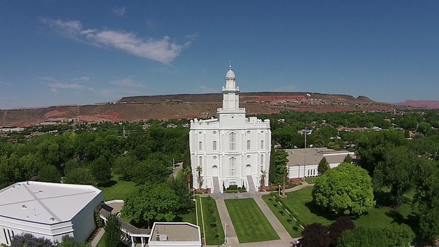Aerial St George Utah LDS Mormon Temple tilt up HD 033