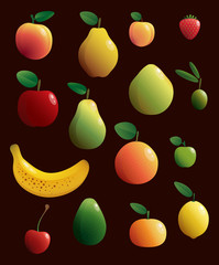 Obraz premium Set of healthy and delicious fruits . Vector illustration. 