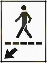 Regulatory road sign in Quebec, Canada - Pedestrian walkway to the left