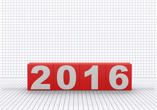 3d render. 2016 new year on red cubes