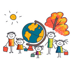 Naklejka premium Illustration of kids with teacher.