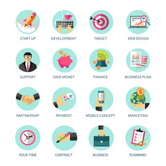 Set of modern flat icons. Business and finance. 