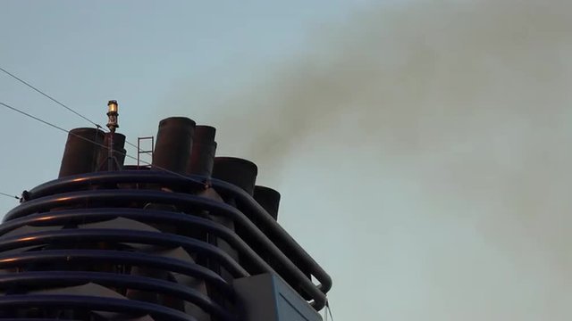 Cruise Ship Smoke Stacks Pollution Smoke 4K 096