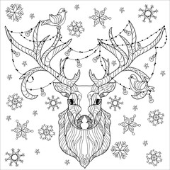Christmas deer head doodle.