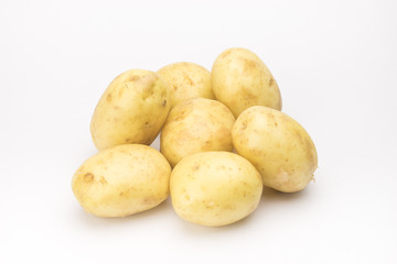 Potato chips on white background..
