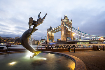 Tower Bridge at night twilight London, England, UK..