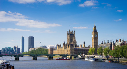 The Palace of Westminster Big Ben at sunny day, London, England, - obrazy, fototapety, plakaty