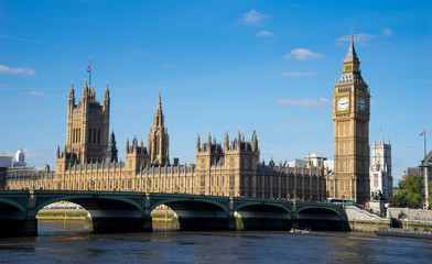 Fototapeta na wymiar The Palace of Westminster Big Ben at sunny day, London, England,