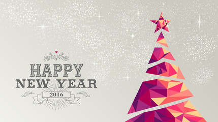 Happy new year 2016 card christmas tree triangle