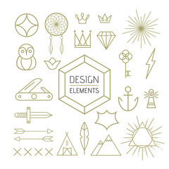 Design element set outline line art shapes © Cienpies Design