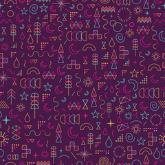 Line art outline seamless pattern color elements