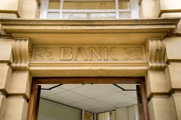 Bank Sign logo, Stone Background..