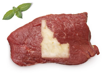 Roast beef meat and fat shaped as Idaho.(series)