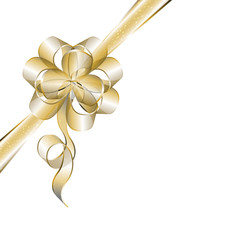 Transparent golden bow over white background, vector illustration