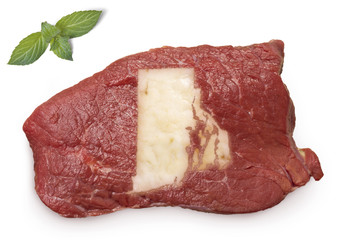 Roast beef meat and fat shaped as Rhode Island.(series)