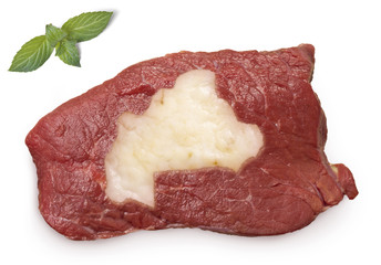 Roast beef meat and fat shaped as Burkina Faso.(series)