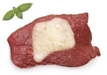 Roast beef meat and fat shaped as Rwanda.(series)