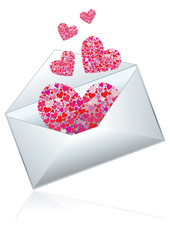 Mail envelope with love hearts coming out of it, vector illustration